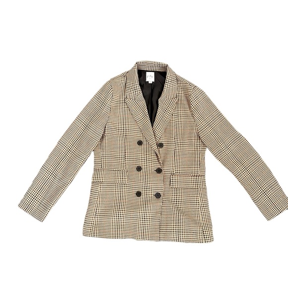 Princess Polly Woman’s Blazer Jacket Beige Shephard Check Double Breasted SZ 12 - Picture 1 of 15